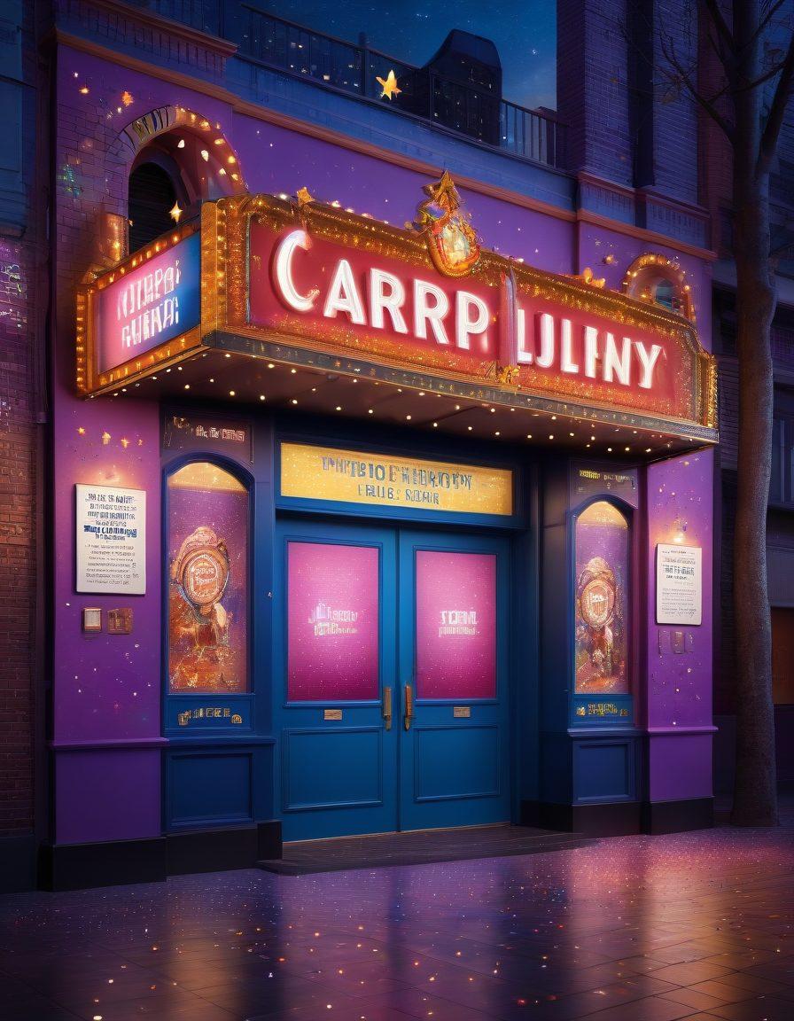 An inviting cinema marquee showcasing a dynamic collage of upcoming film posters, with a film reel cascading down and popcorn spilling off the sides, set against a twilight sky filled with sparkling stars. The cinema entrance glows warmly, enticing viewers to step inside. super-realistic. vibrant colors. 3D.