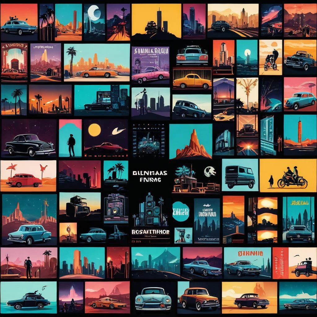 A dynamic collage showcasing the evolution of cinema, featuring a contrast between a lavish blockbuster set with grand visuals and an intimate indie film set with creative, minimalist decor. Include iconic elements like Hollywood lights and indie film cameras, blending the two worlds seamlessly. Vibrant colors highlighting the excitement of both big budgets and indie charm. super-realistic. cinematic style. vibrant colors.